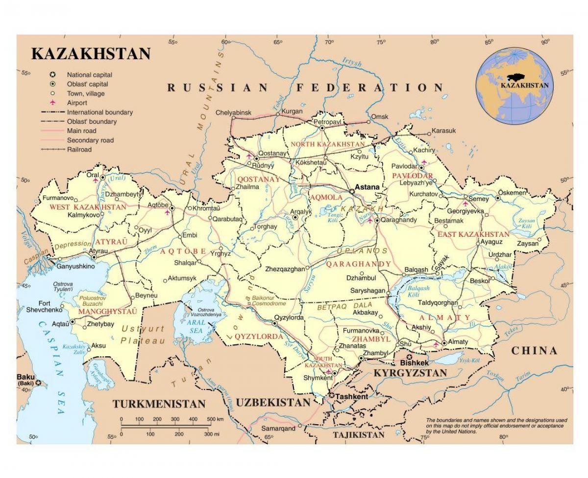 mapa ng Kazakhstan paliparan