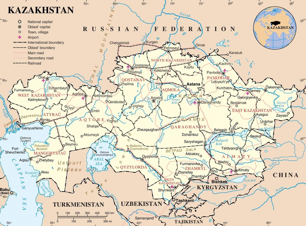 mapa ng Kazakhstan pampulitika