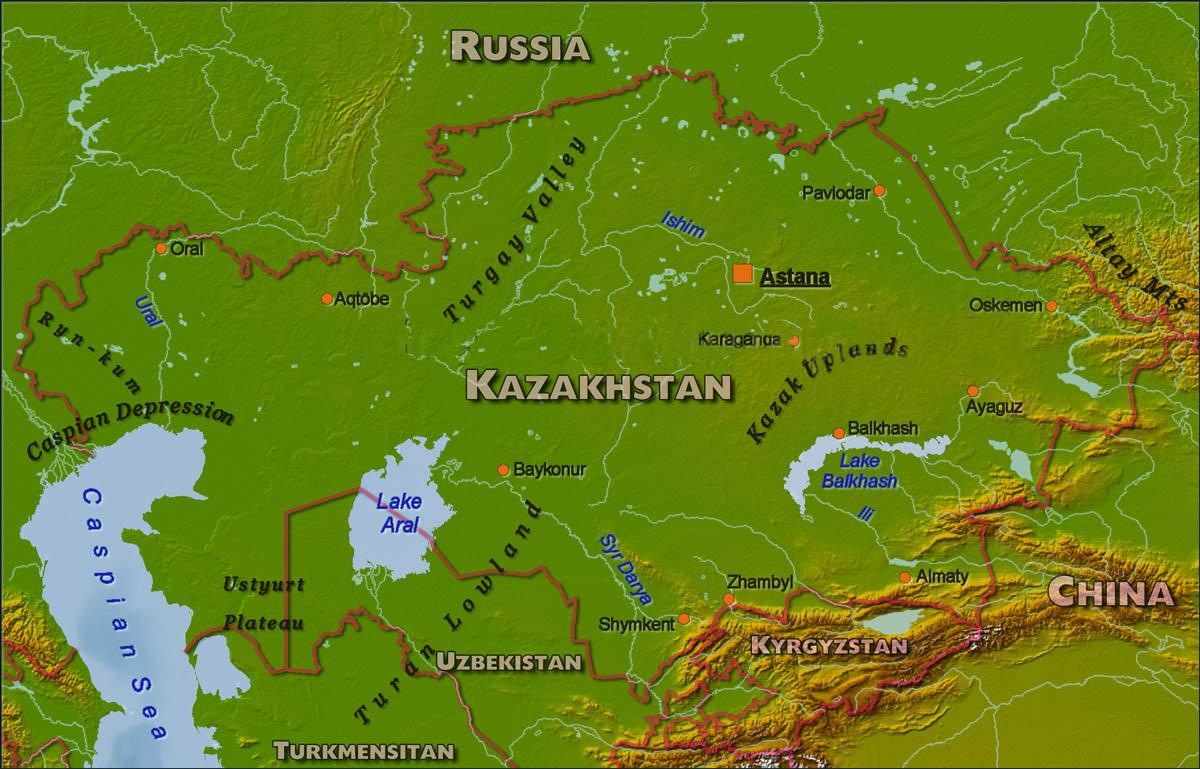 mapa ng Kazakhstan pisikal na