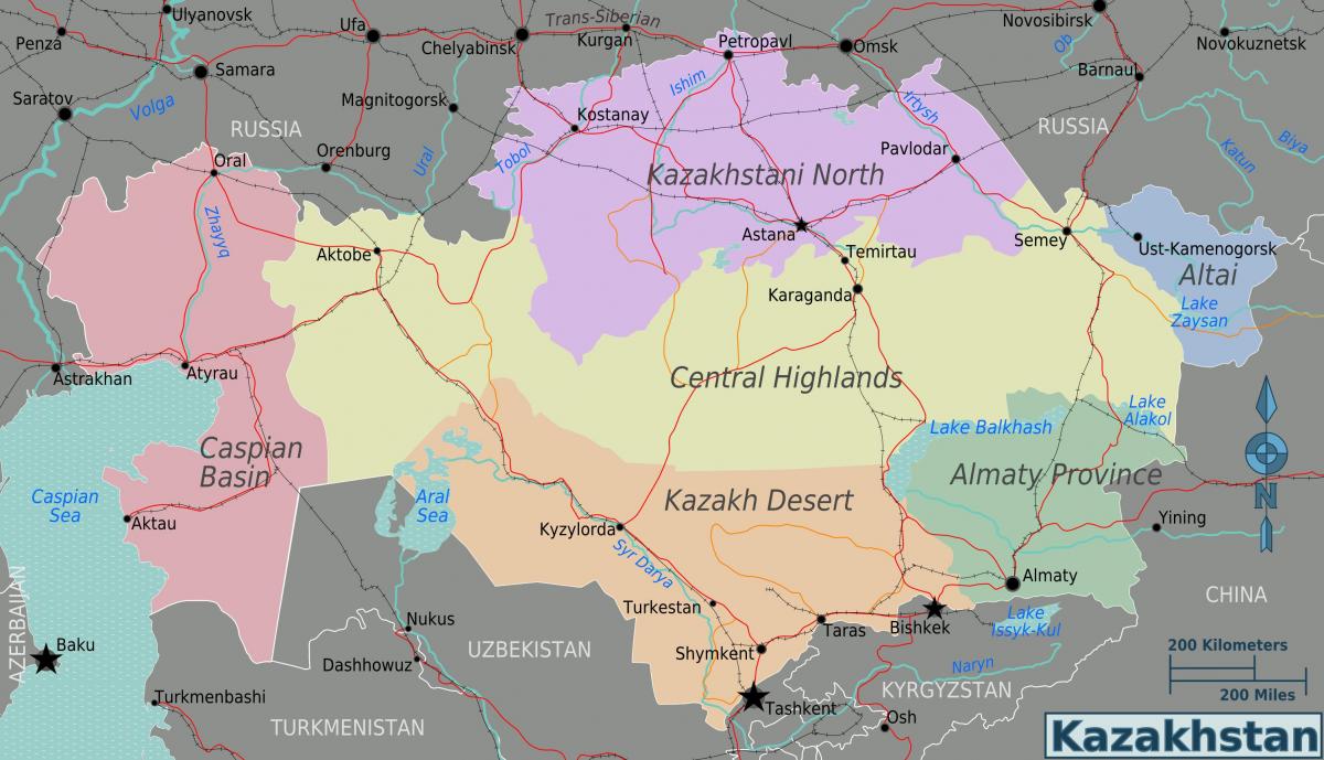 mapa ng Kazakhstan rehiyon